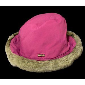 Kangol Blue PINK Showerproof TRILBY Bucket Faux Fur Rim Lined Hat XL Fur